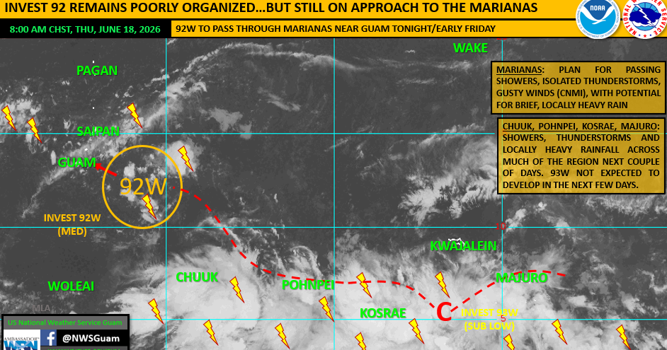 UPDATE: Rain, wind, thunderstorms as 92W passes overnight; new disturbance developing