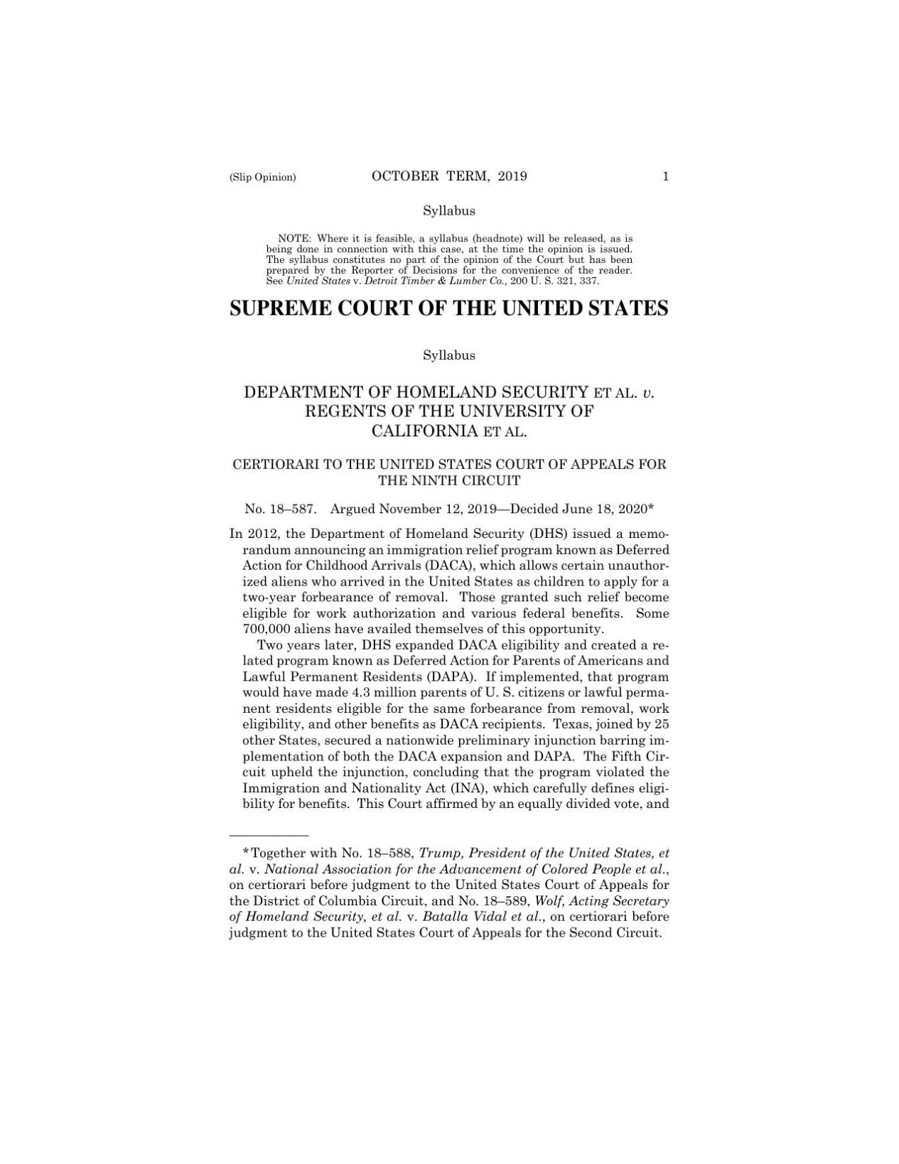 Read Department Of Homeland Security V Regents Of Univ Of Cal 18