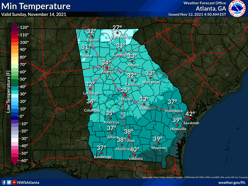 Freeze Watch issued for Gwinnett County, North Georgia for Sunday morning