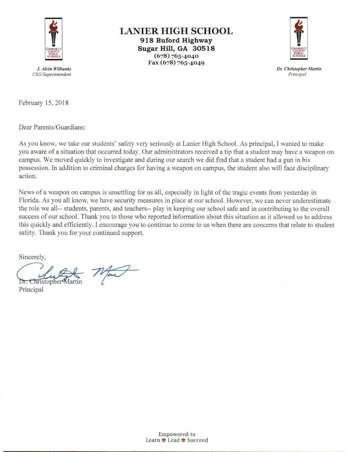 Letter To Parents Gwinnettdailypost Com