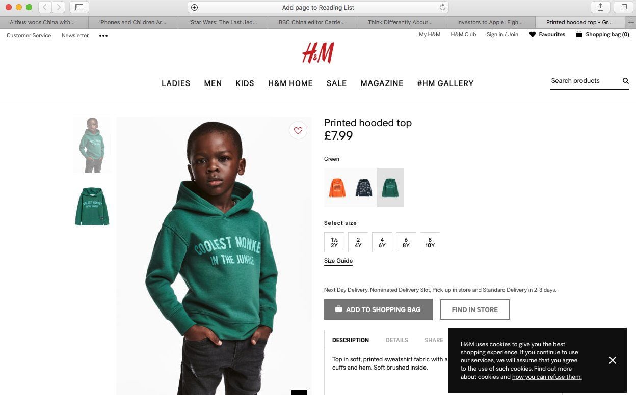 h and m ad monkey