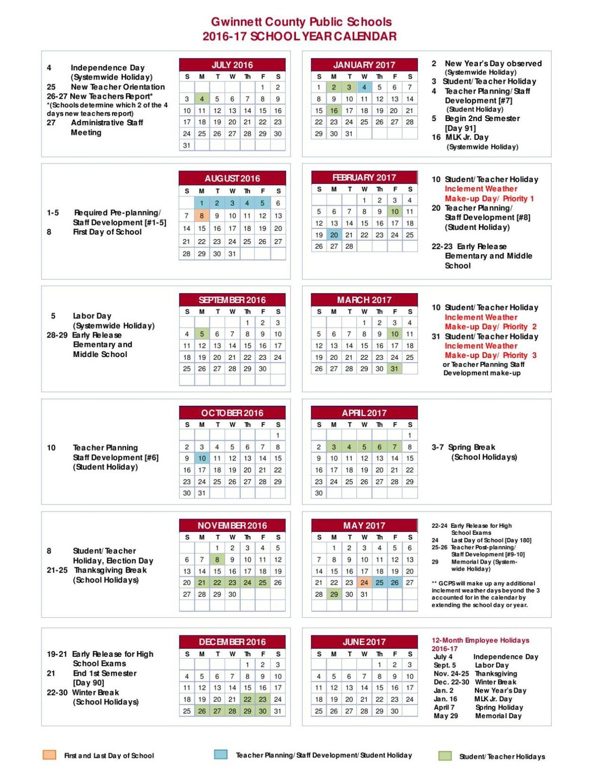 GCPS 2016 17 Calendar gwinnettdailypost com