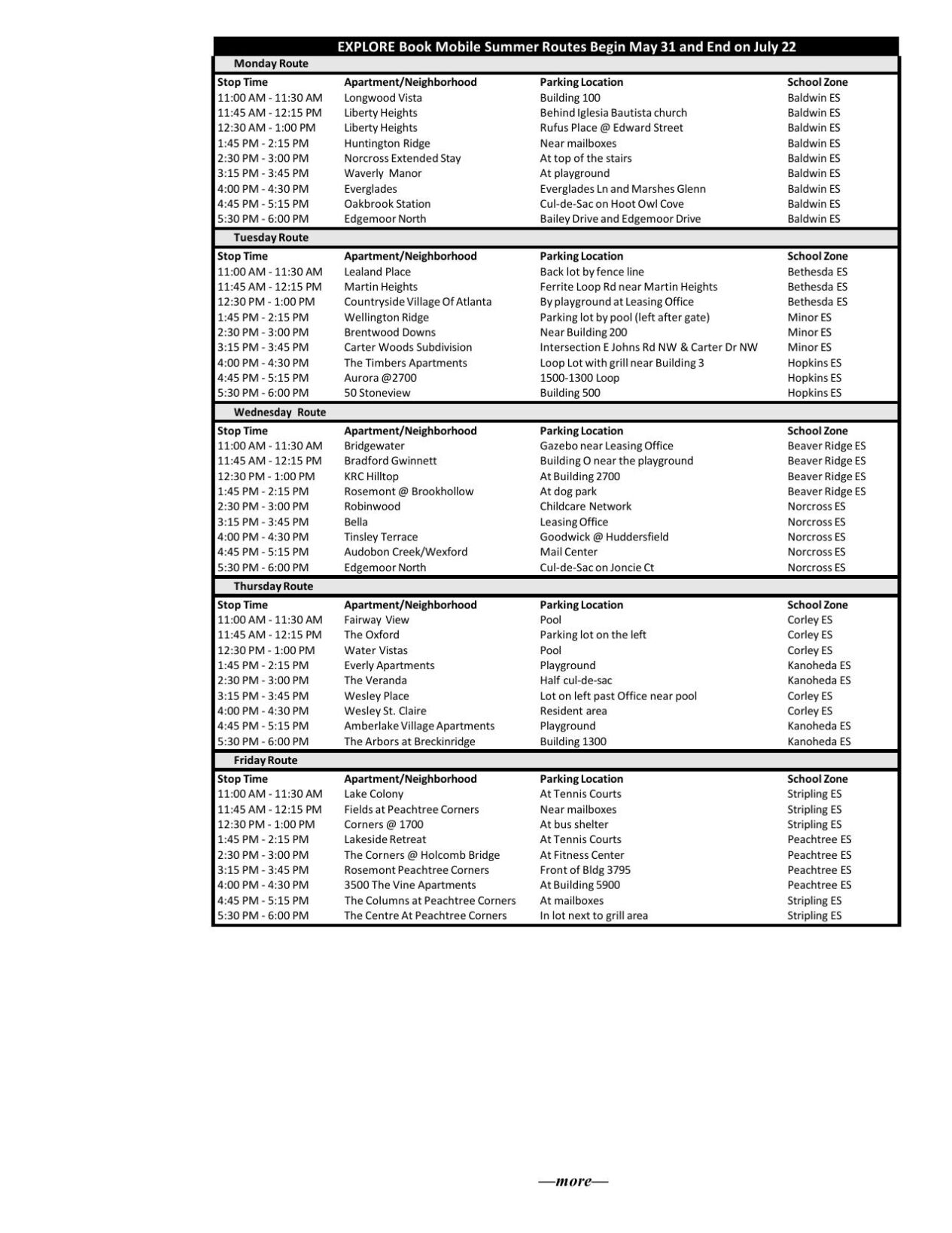 GCPS Summer 2022 book mobile routes | News | gwinnettdailypost.com