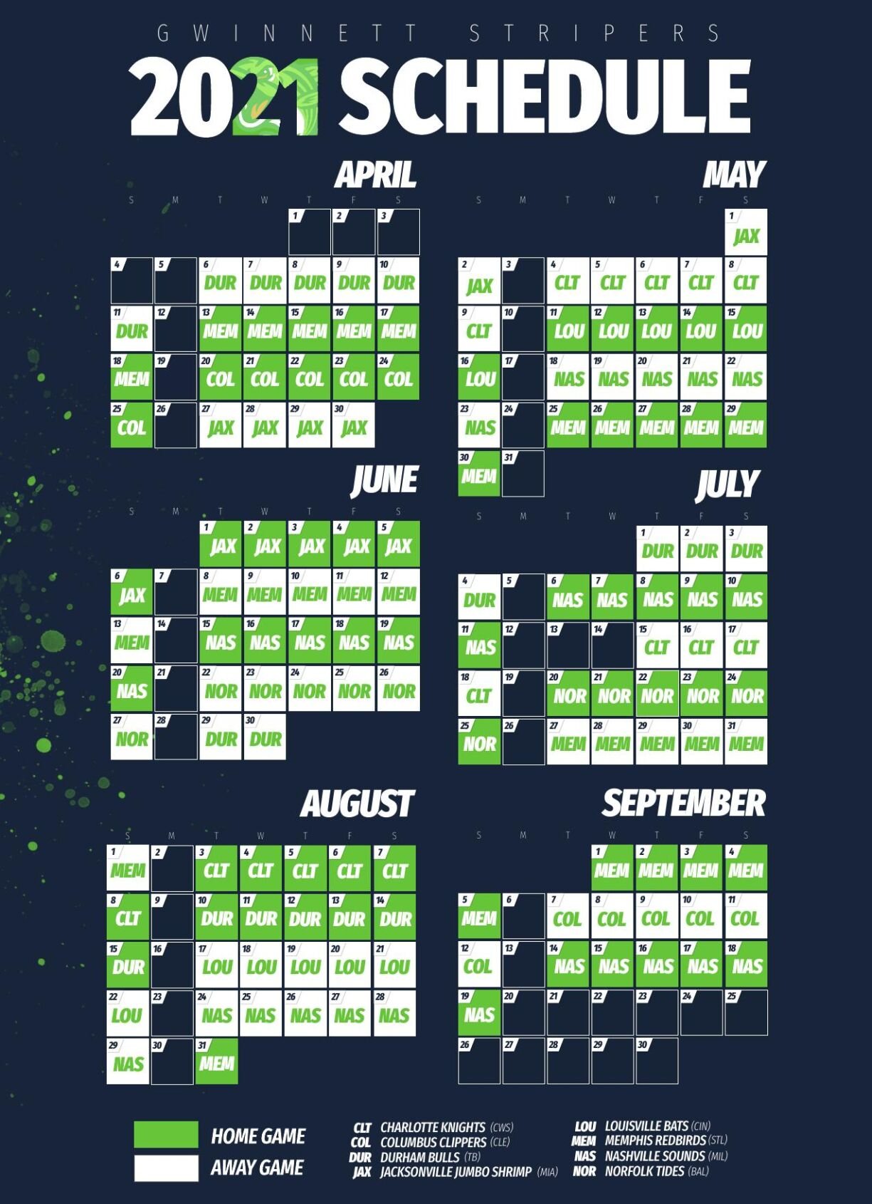 2021 Stripers Schedule