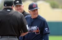 Former Atlanta Braves pitcher and Baseball Hall of Fame member Phil Niekro  presents Braves' Mike Soroka with his All-Star jersey before the team's  baseball game against the Philadelphia Phillies on Tuesday, July