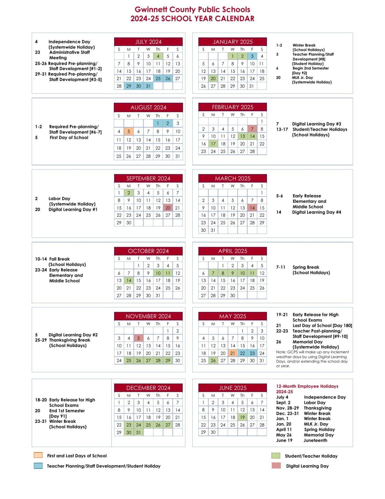 Gwinnett School Calendar 25 26 Printable Pdf