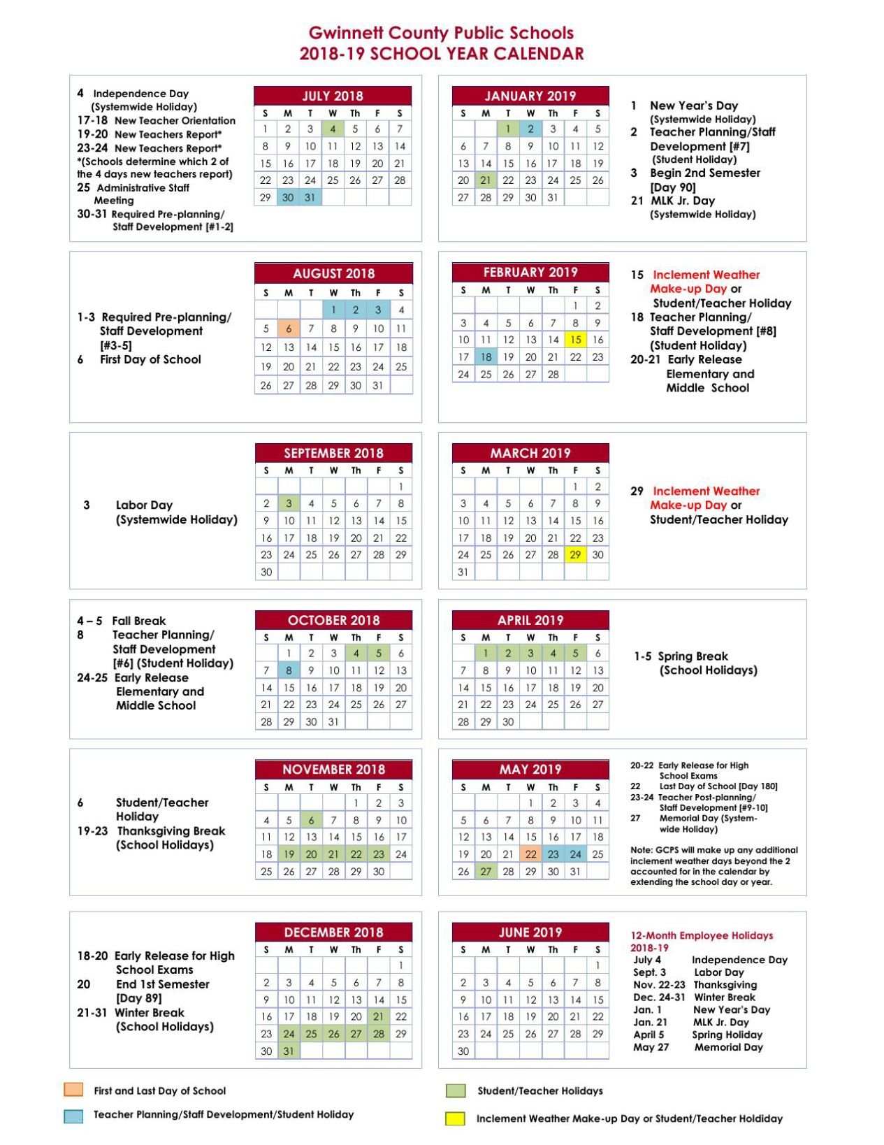 GCPS 2018 19 Calendar gwinnettdailypost com