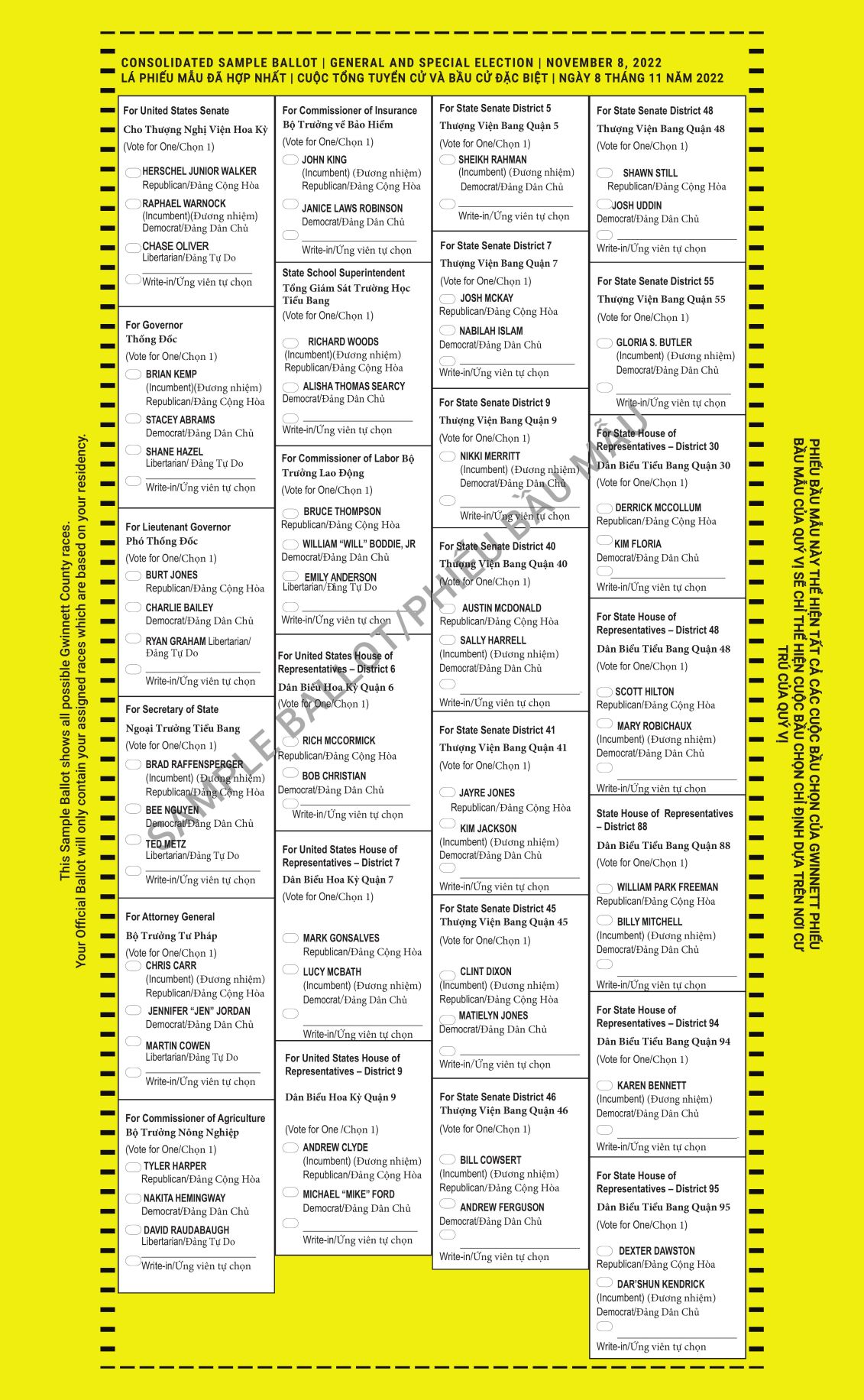 County 2022 General Election Sample ballot in Vietnamese