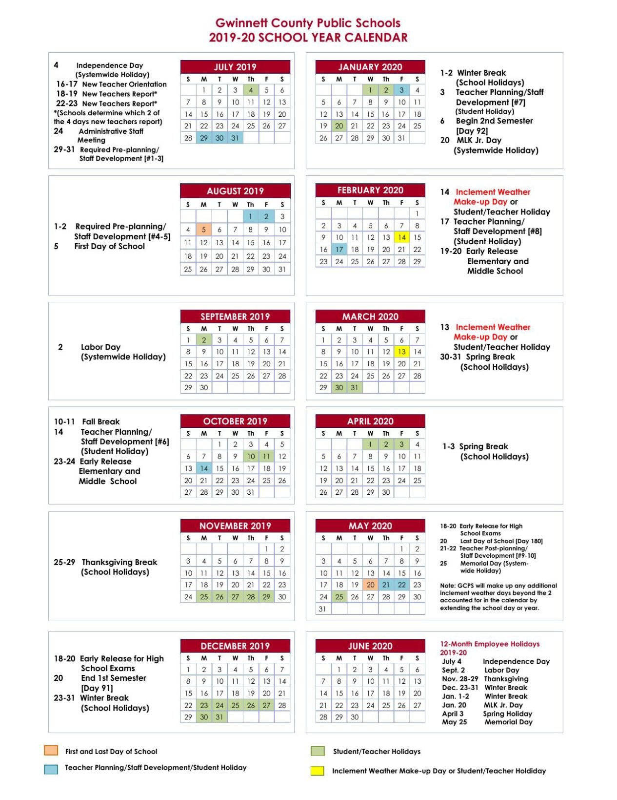 GCPS 2019 20 Calendar gwinnettdailypost