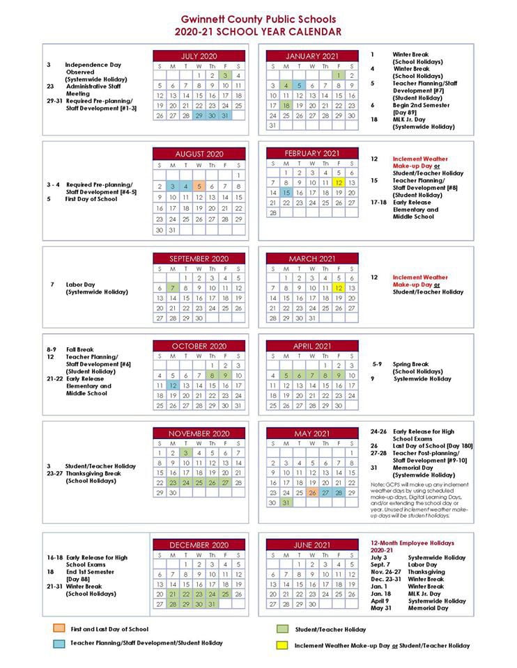 Gcps Releases 2020 21 School Calendar News Gwinnettdailypost Com