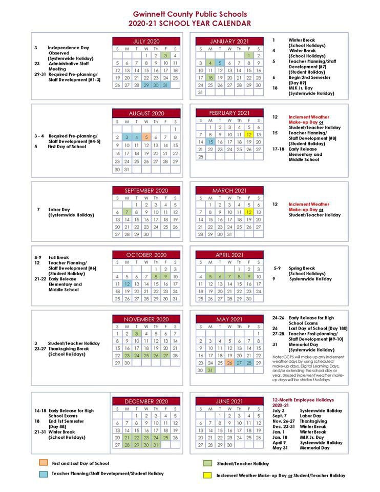 gcps 2021 2022 calendar Gcps Releases 2020 21 School Calendar News Gwinnettdailypost Com gcps 2021 2022 calendar