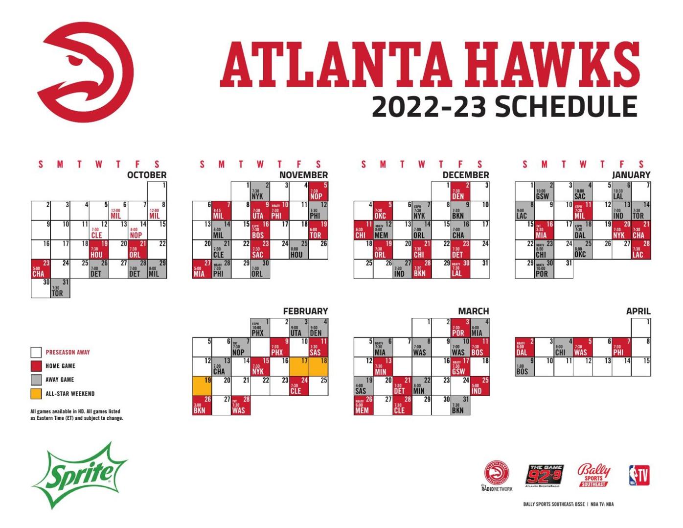 202223 Atlanta Hawks Schedule