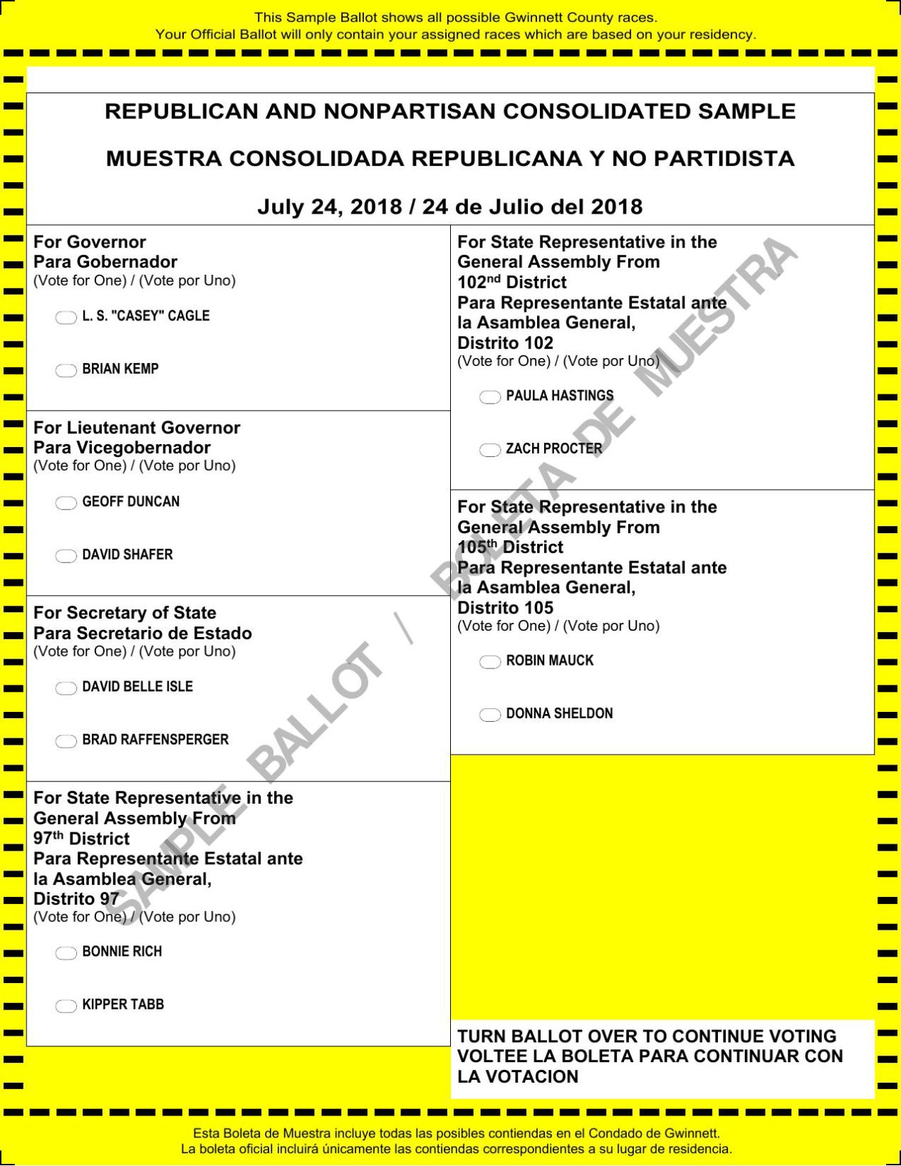 Republican and Nonpartisan consolidated sample ballot