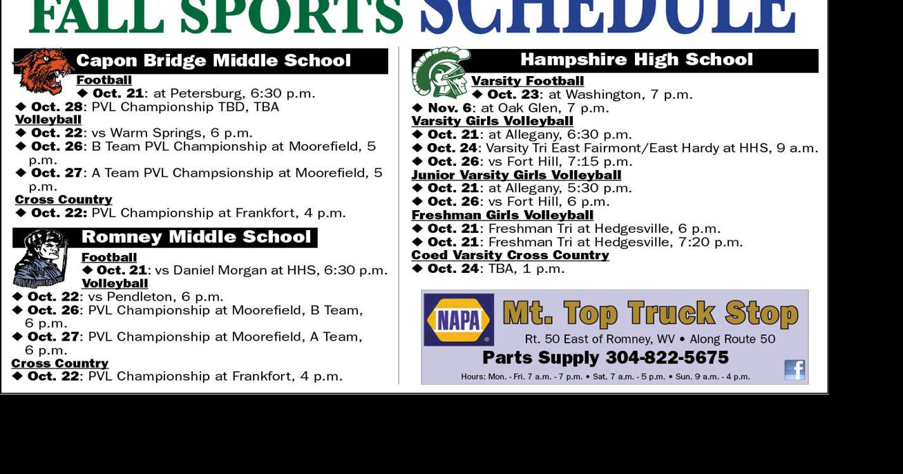 Sports Schedule Oct. 21 - Nov. 6 | Sports | hampshirereview.com