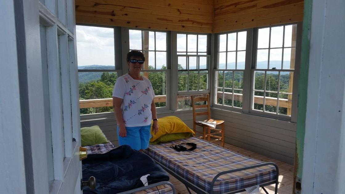Kay Deitz in the Thorny Mountain Fire Tower