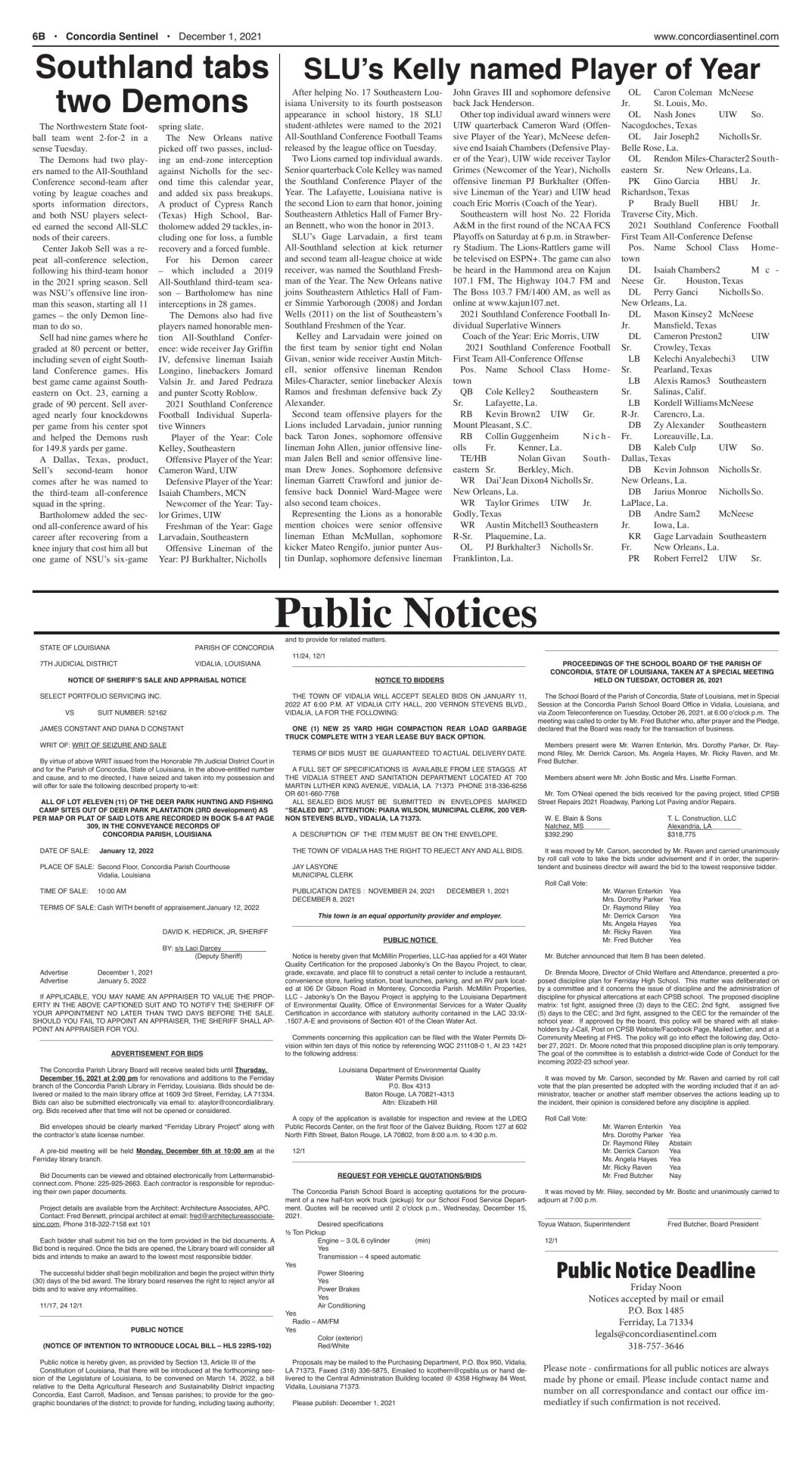 Public Notices - December 1, 2021
