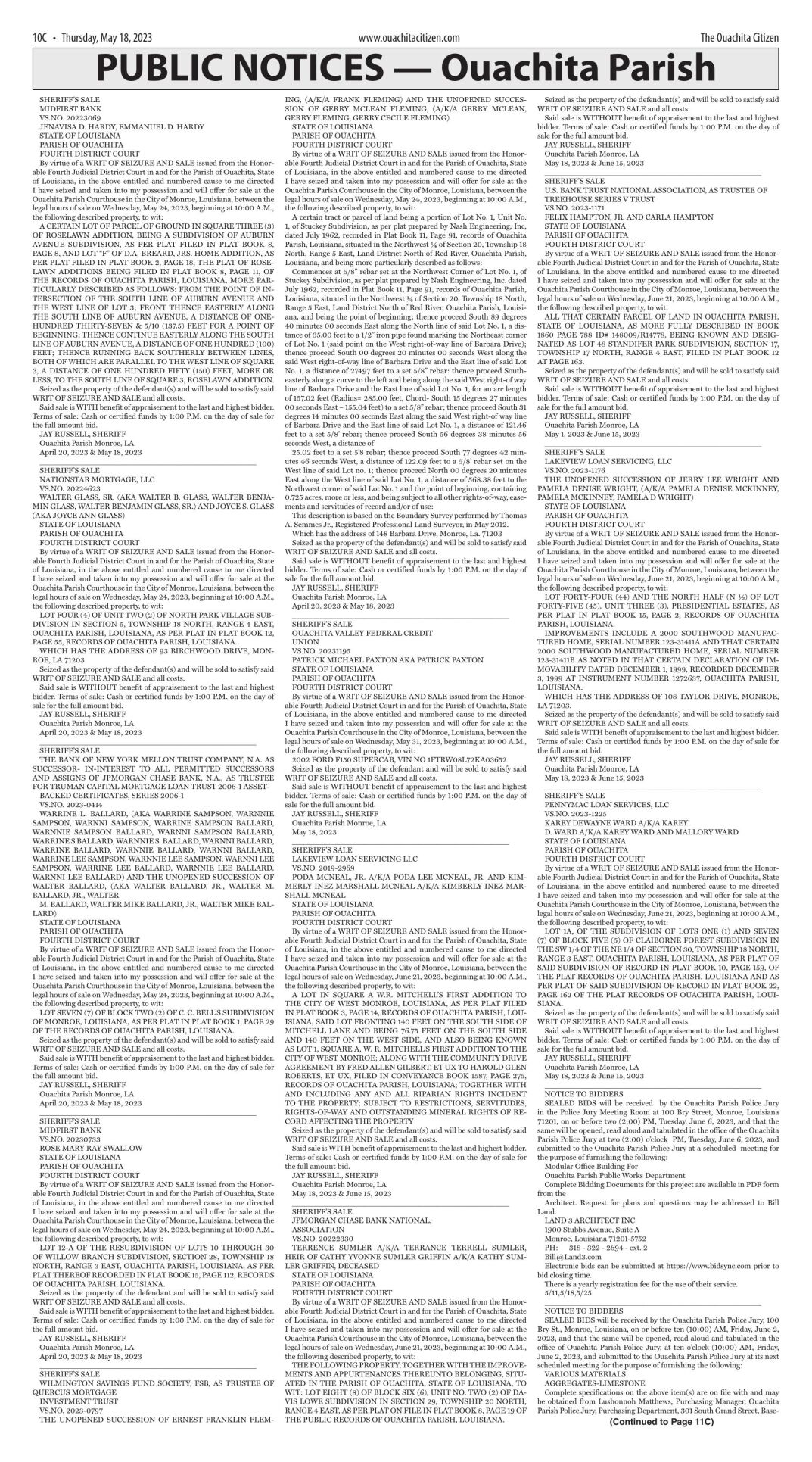 May 18, 2023, Public Notices, click to download pages
