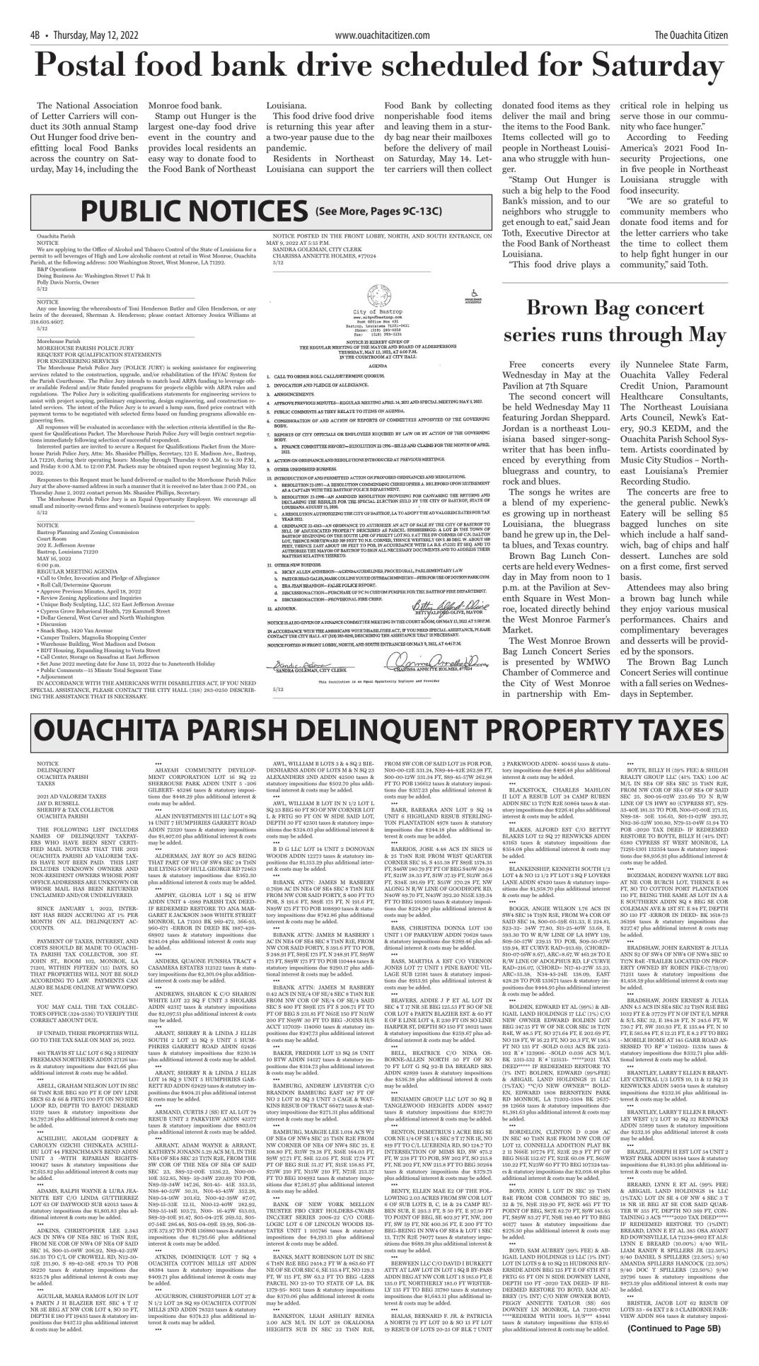 Delinquent Taxes, May 12, 2022, click to download pages
