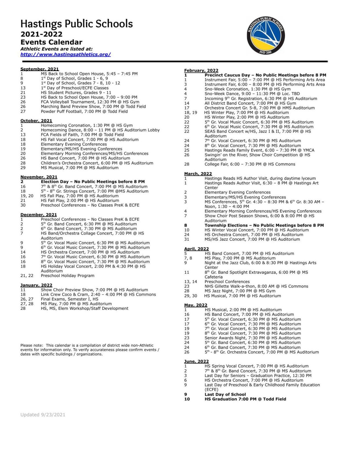Hastings Schools academic, event calendars | Schools |  hastingsstargazette.com
