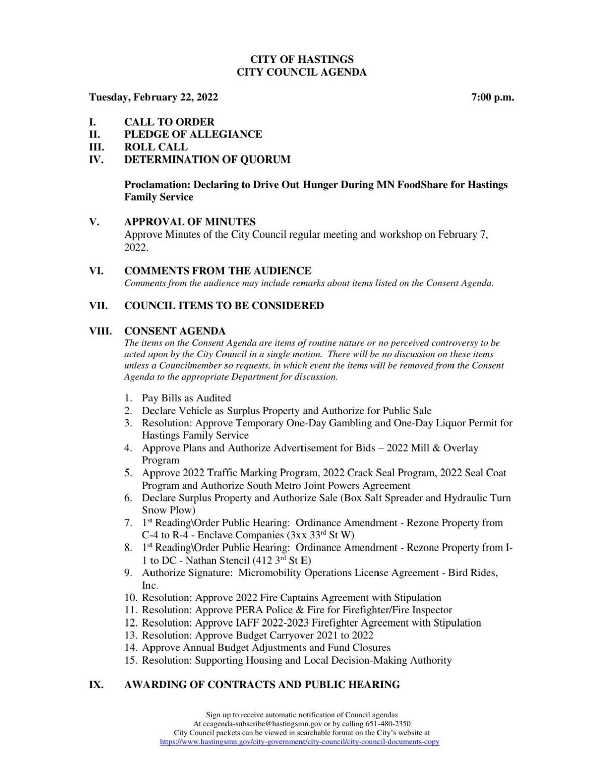 Feb 22 City Council Agenda