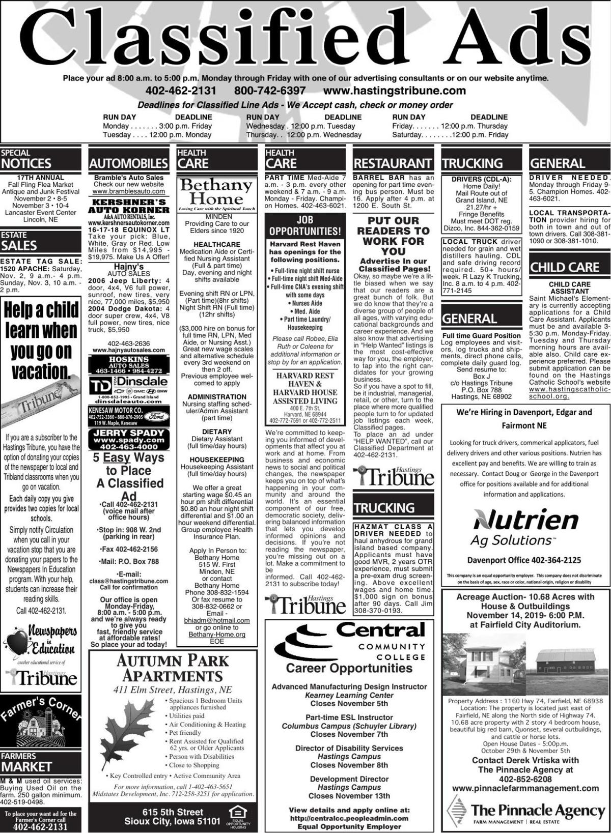 Classified Nov 2 Hastingstribune Com