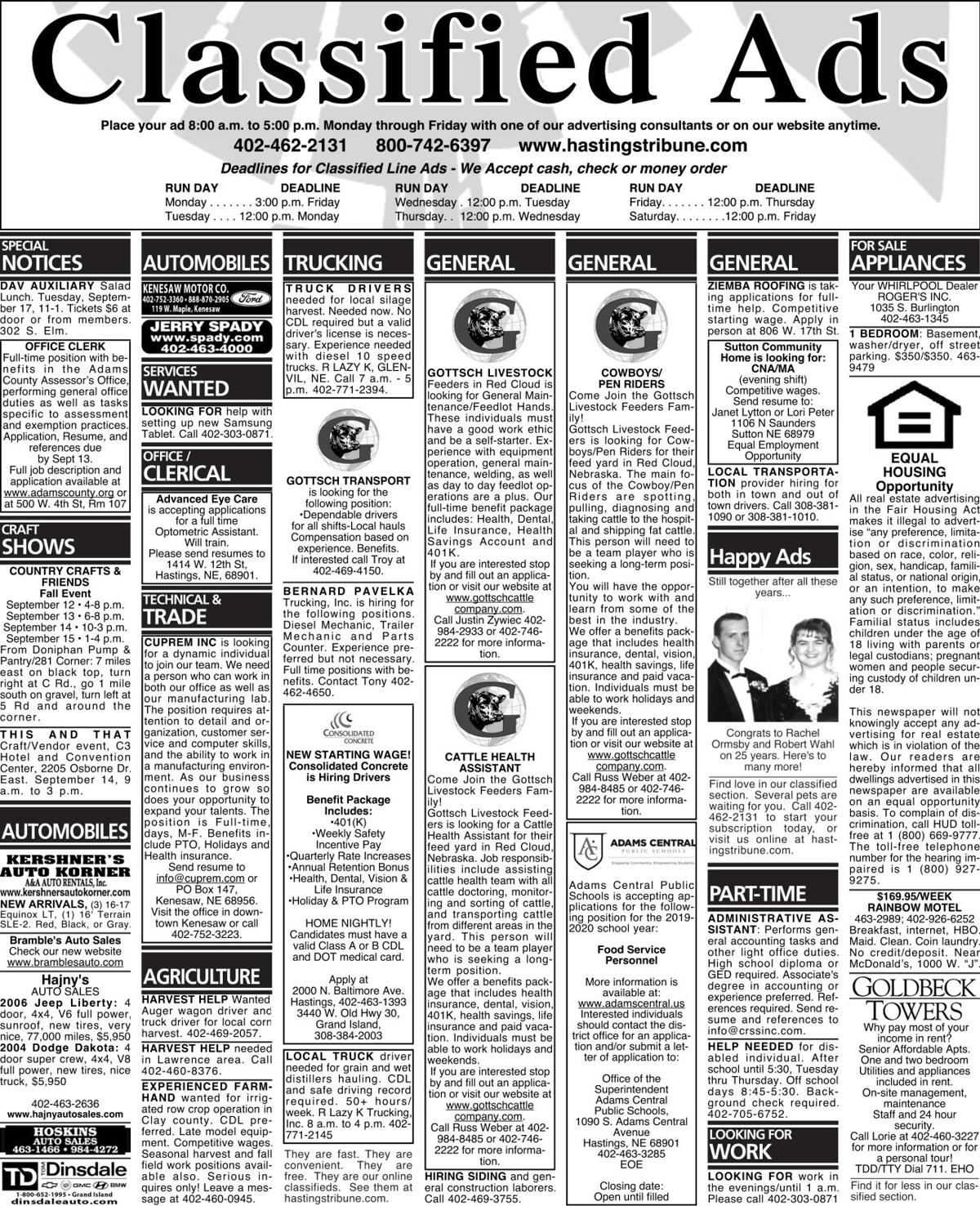 Classified Ads Sept 11 2019 Hastingstribune Com
