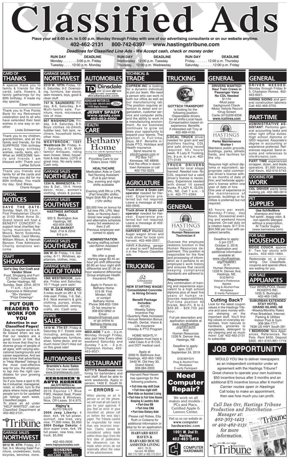 D3 Classified Ads Sept 21 Hastingstribune Com