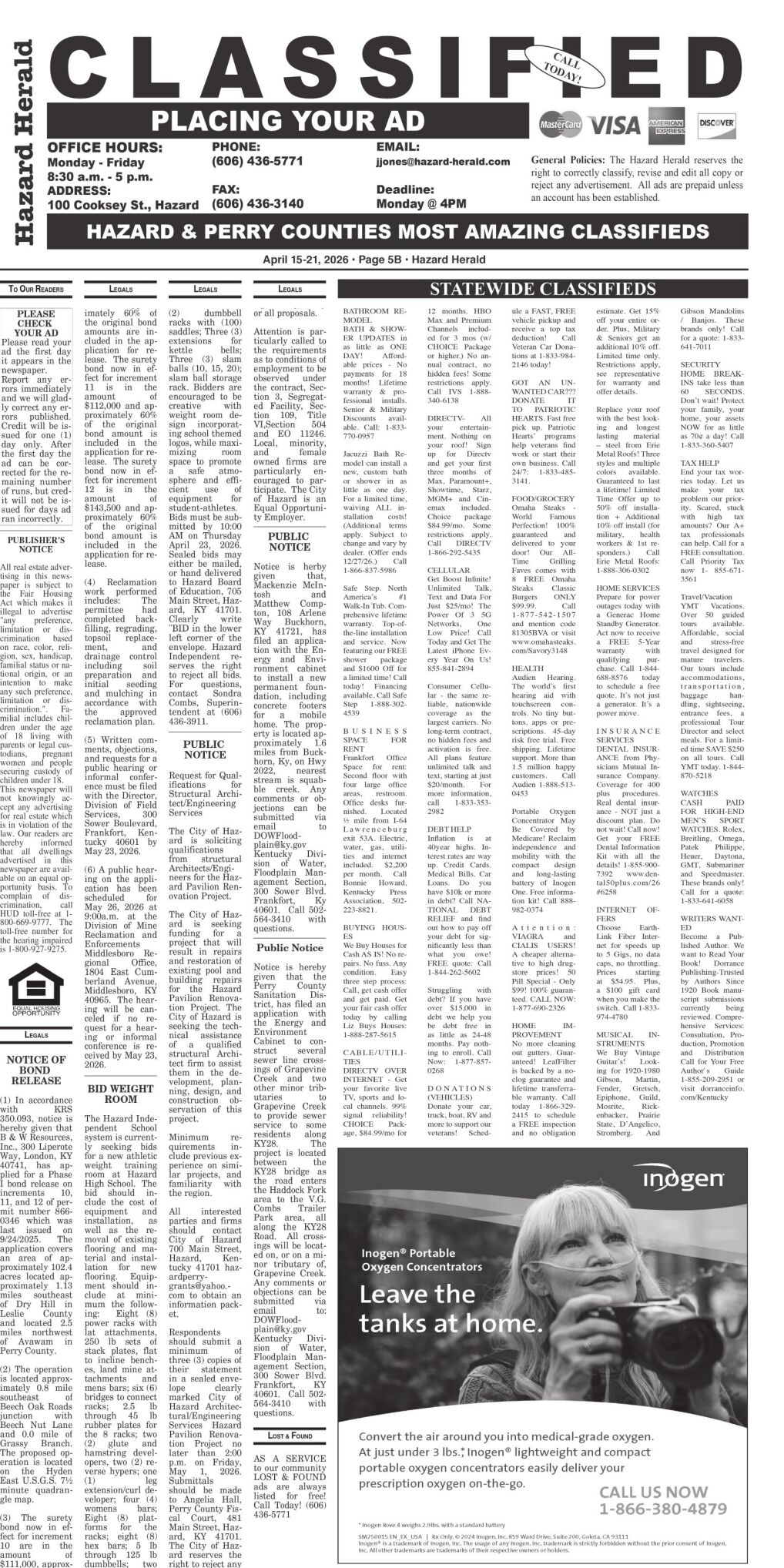 Classifieds 4-15-26 | Classifieds New | hazard-herald.com