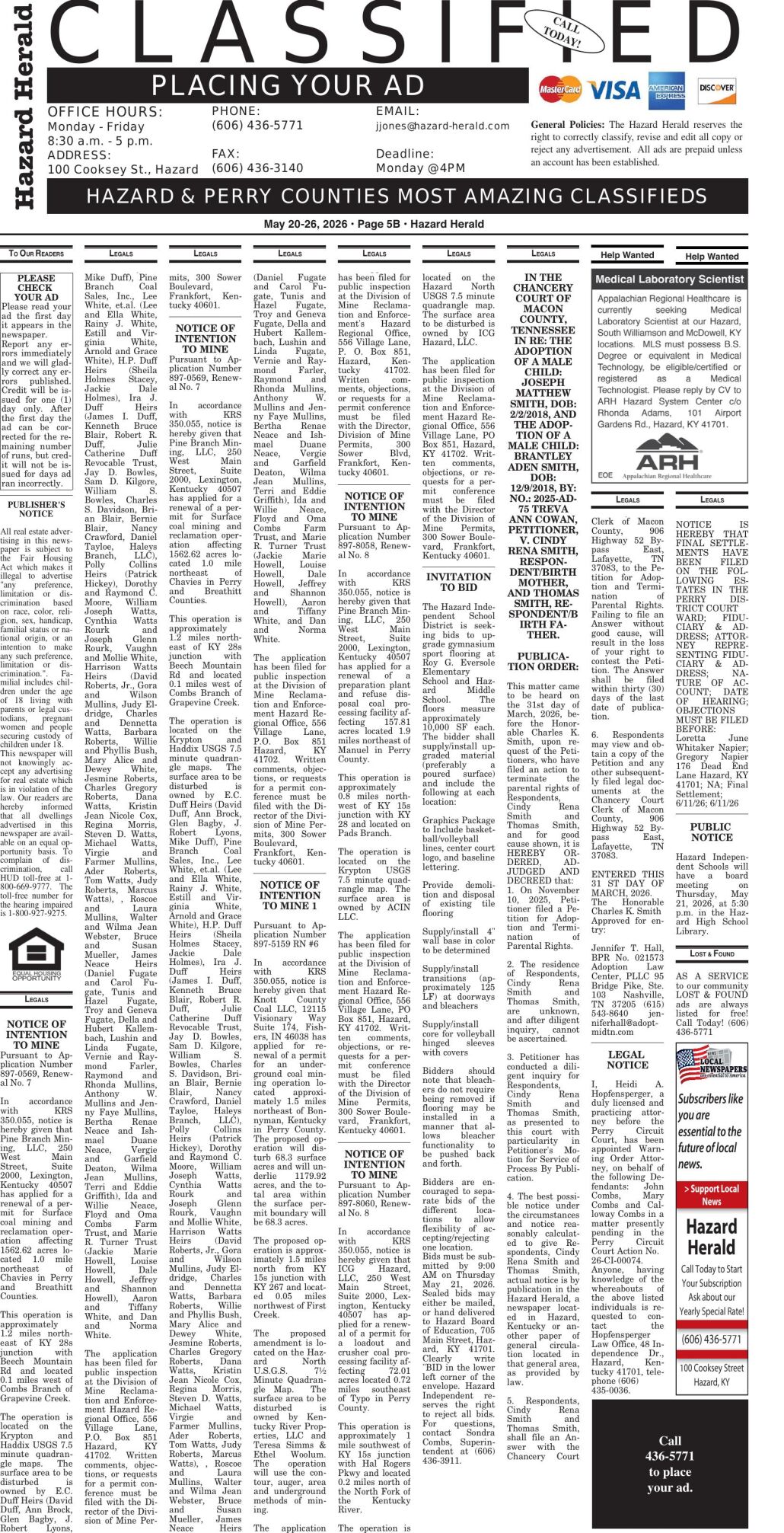 Classifieds 5-20-26 | Classifieds New | hazard-herald.com