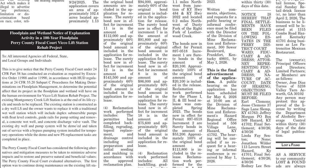 Classifieds 4-1-26 | Classifieds New | hazard-herald.com