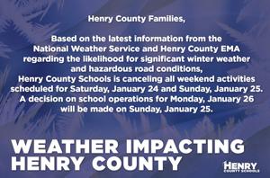 Henry County Schools cancels weekend activities