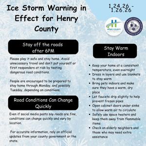 Henry County under ice storm warning through Monday