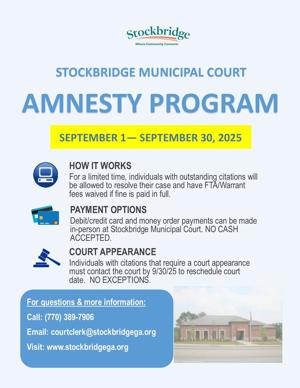 Stockbridge offering amnesty program through Sept. 30