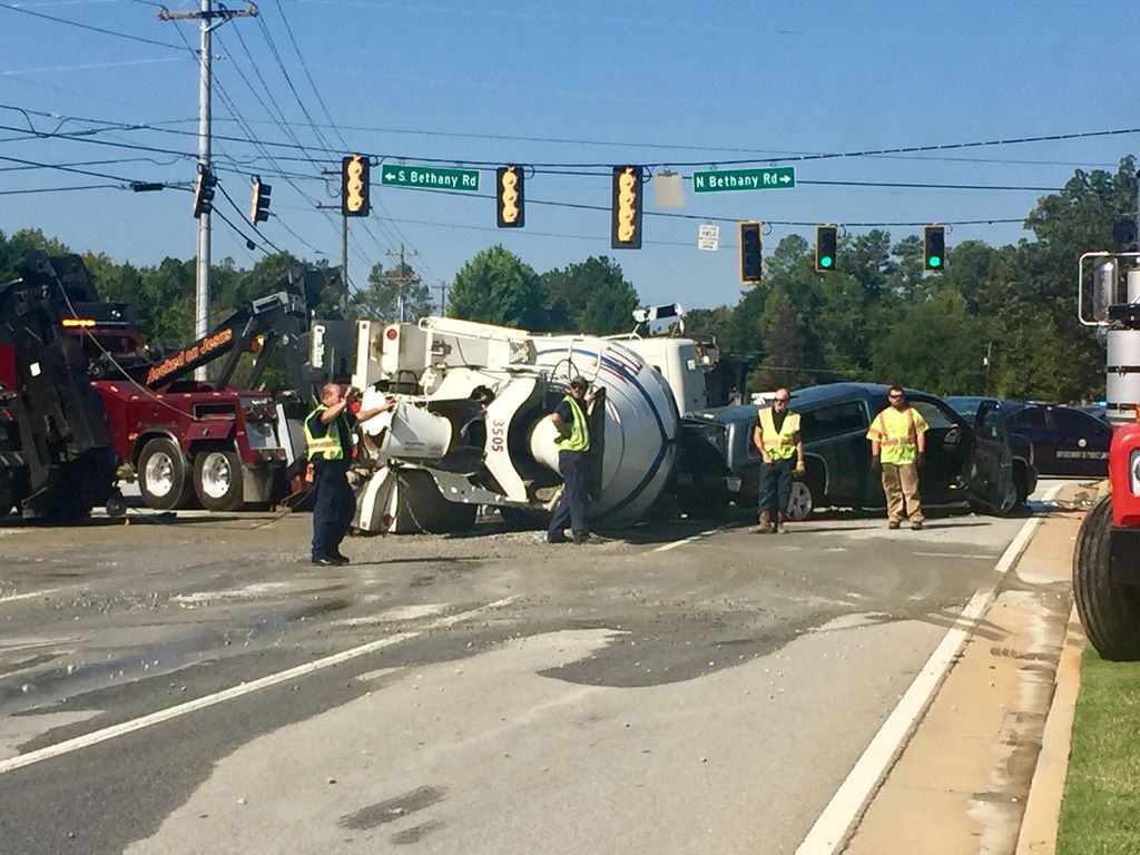 Cement truck overturned in McDonough traffic accident at Highway 81 and