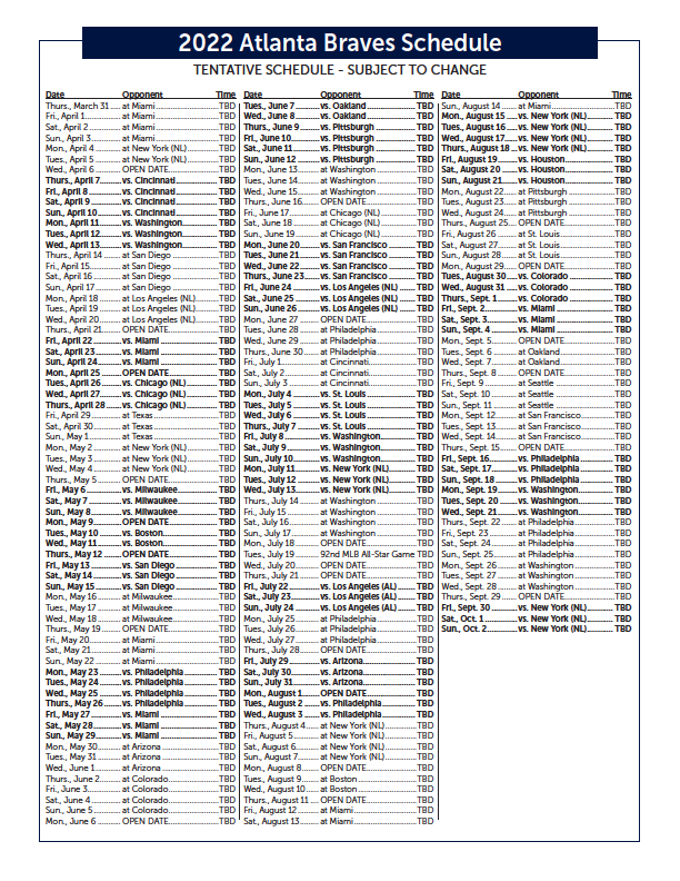 Braves 2022 Schedule Atlanta Braves Unveil 2022 Schedule | Sports | Henryherald.com