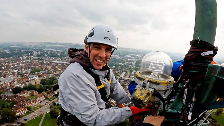 Lightbulb being changed – 400FT in the air on top of UK’s tallest cathedral spire