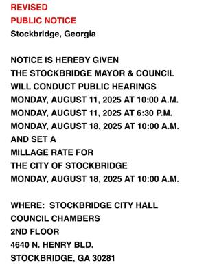 Stockbridge announces dates for millage rate public hearings