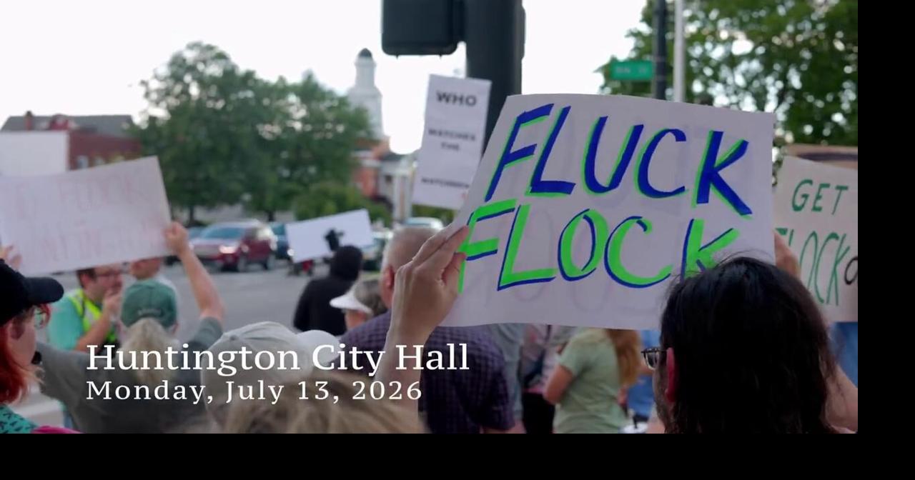 Video: Protesters gather outside Huntington City Hall over Flock Safety