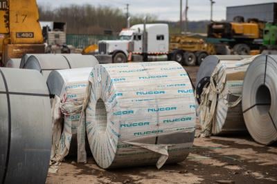 Nucor's rolls of finished steel at Ghent location in Kentucky