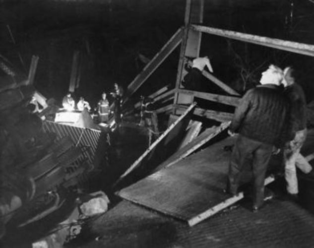 Photo of crews working at the Silver Bridge disaster site.