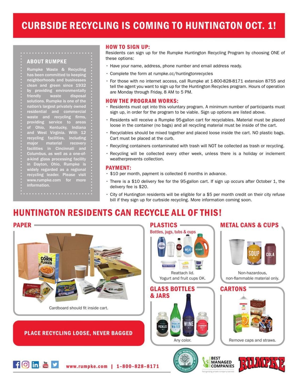 Registration opens for Huntington’s curbside recycling program News