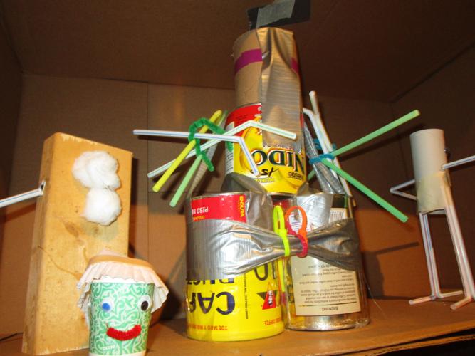 Robots and other kinds of creations are on the shelves.