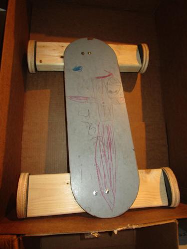 A skateboard is one of the creations on display.