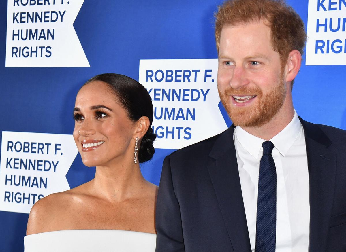 Prince Harry, Duke of Sussex, and Meghan, Duchess of Sussex, arrive at the 2022 Robert F. Kennedy Human Rights Ripple of Hope Award Gala at the Hilton Midtown in New York City on Dec. 6, 2022.