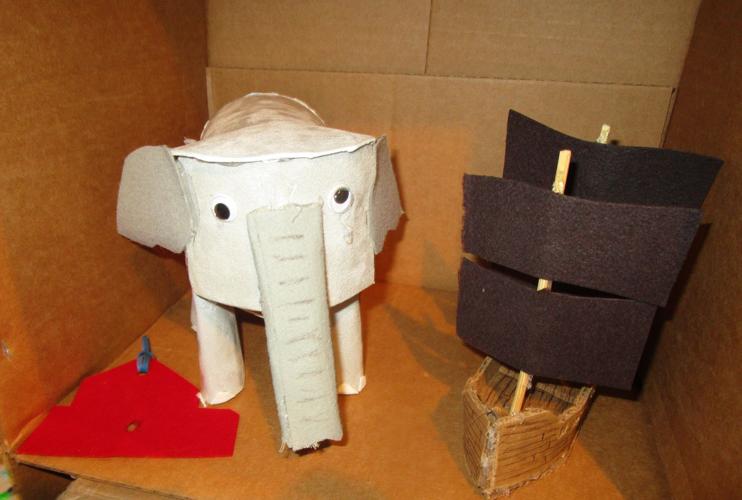 An elephant, at left, was created by a visitor.