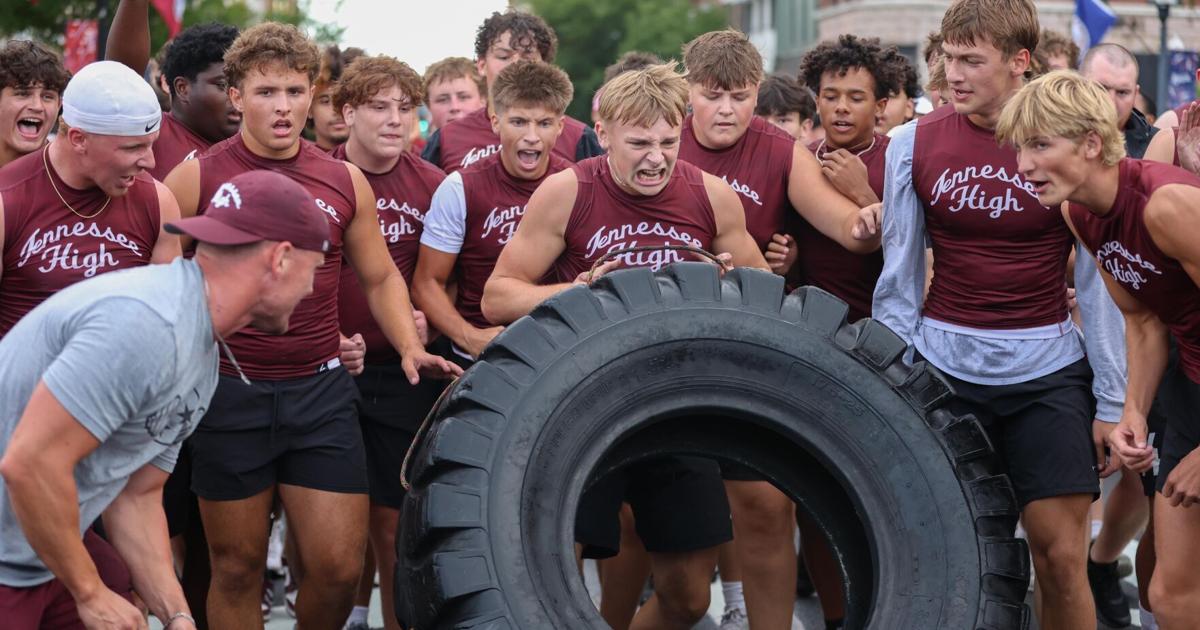 HIGH SCHOOL FOOTBALL: With season nearing, Virginia High and Tennessee High battle in annual tire-flipping event on State Street