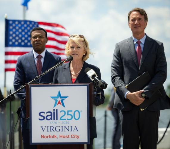 Norfolk Mayor Kenneth Alexander, Karen Scherberger, former Virginia Governor Glenn Youngkin.jpg