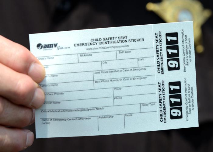 Child seat ID sticker to aid in rescue
