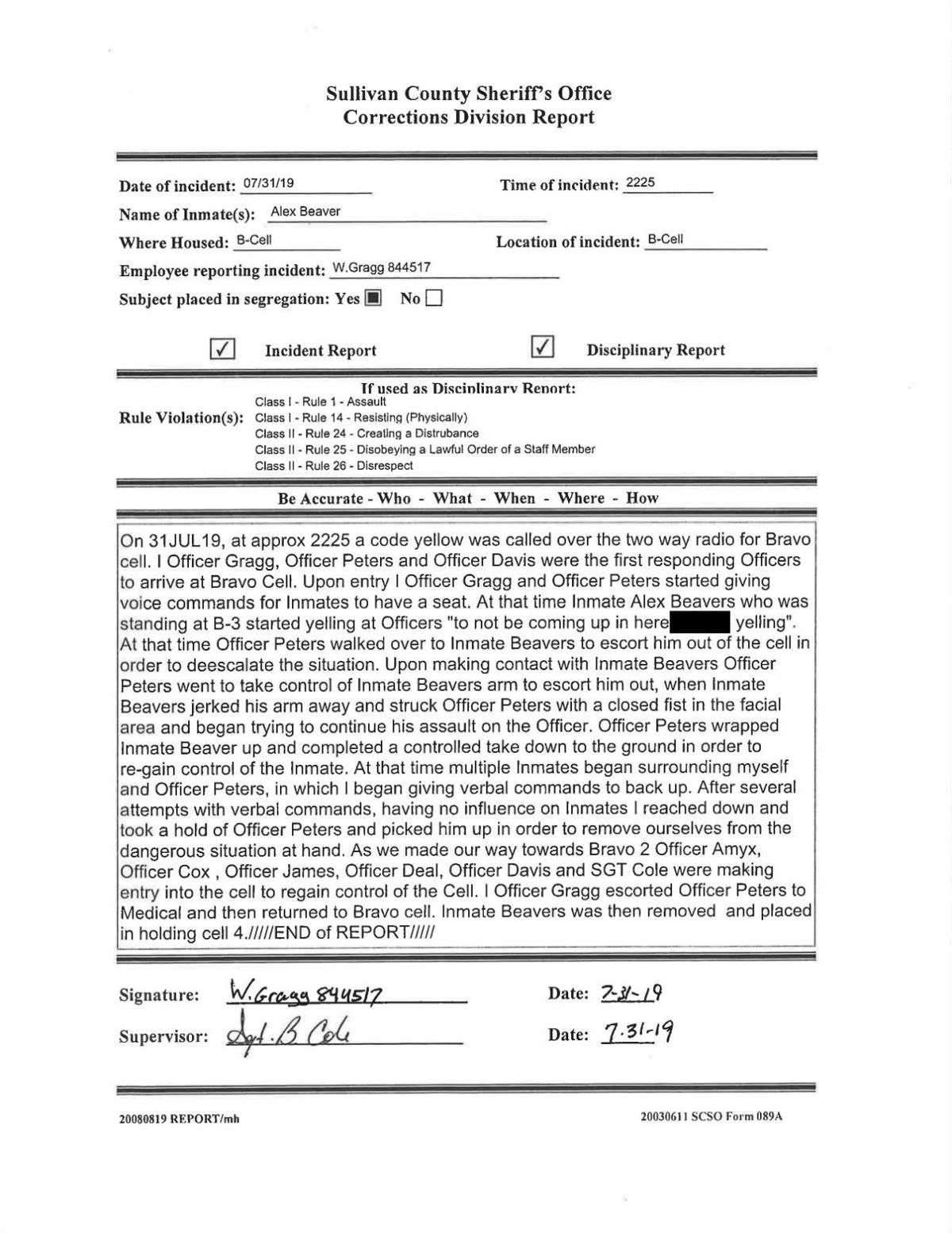 report reveals details of assault on former sullivan la county sheriff incident report