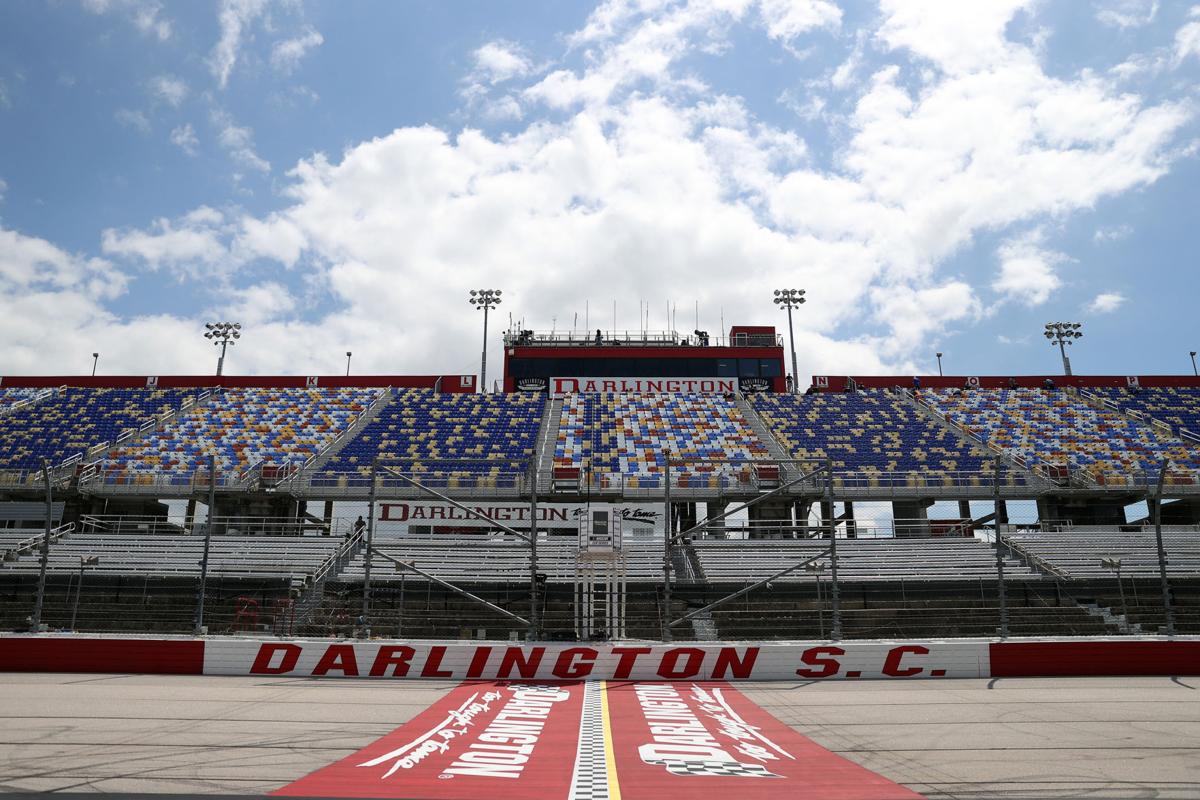 A general view of an empty grandstands prior to the NASCAR Cup Series The Real Heroes 400 at Darlington Raceway on May 17, 2020 in Darlington, S.C. NASCAR resumes the season after the nationwide lockdown due to the ongoing coronavirus pandemic.